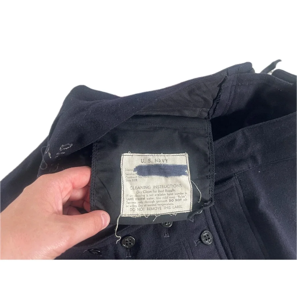 Vintage US Navy 13 Button Wool Bell Bottom Trousers Navy Blue Men 32R Military